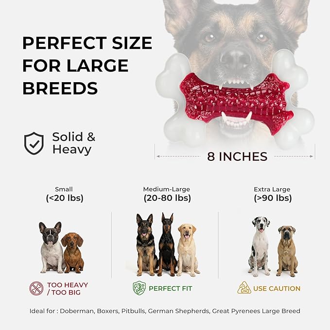 10-Pack Indestructible Dog Toys for Aggressive Chewers: Beef Flavored Hard Nylon Bone Chew Toys, Tough Dog Chew Toys for Large Dogs, Dog Toys to Keep Them Busy for Medium Large Breed, Red
