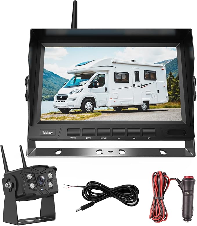Wireless Backup Camera with Screen, Rear View Mirror Camera 1080P, Night Vision and Waterproof IP68 for RV Trailer Trucks - Tulakeey