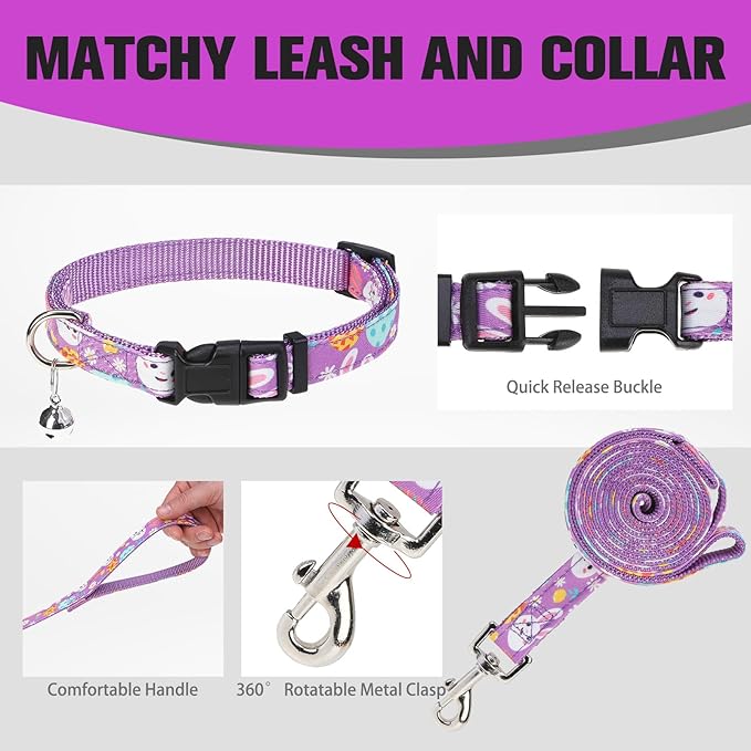 EXPAWLORER Easter Small Dog Harness - Dog Collar and Leash Set - Soft Mesh Padded Adjustable Step in Puppy Vest Harness No Pull, Reflective Escape Proof for Outdoor Walking, Bunny Egg M