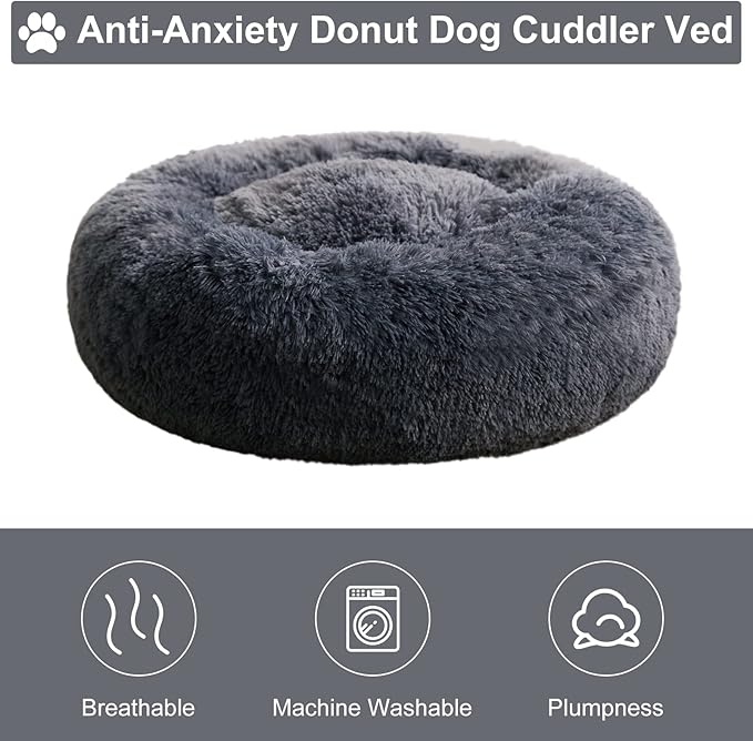 WNPETHOME Calming Dog Beds for Large Dogs, Anti-Anxiety Donut Large Pet Bed, Fluffy Faux Fur Plush Dog Bed，Warming Cozy Soft Round Pet Bed for Jumbo Dogs, Cat Cuddler Cushion Bed