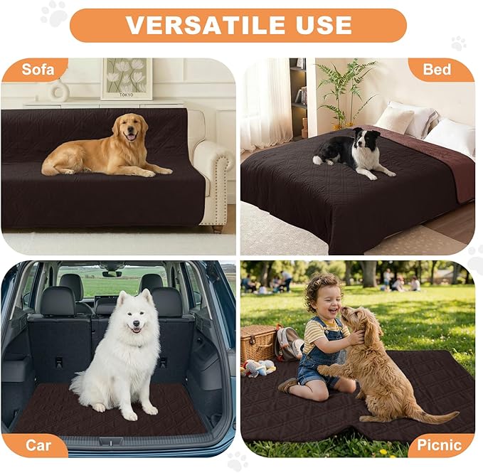100% Waterproof Dog Couch Protector, Triple-Layer Waterproof Dog Bed Cover Pet Blanket Reversible 2-Tone Sofa Shield, Non-Slip Furniture Guard for Pets(68×82 Inch, Chocolate+Coffee)