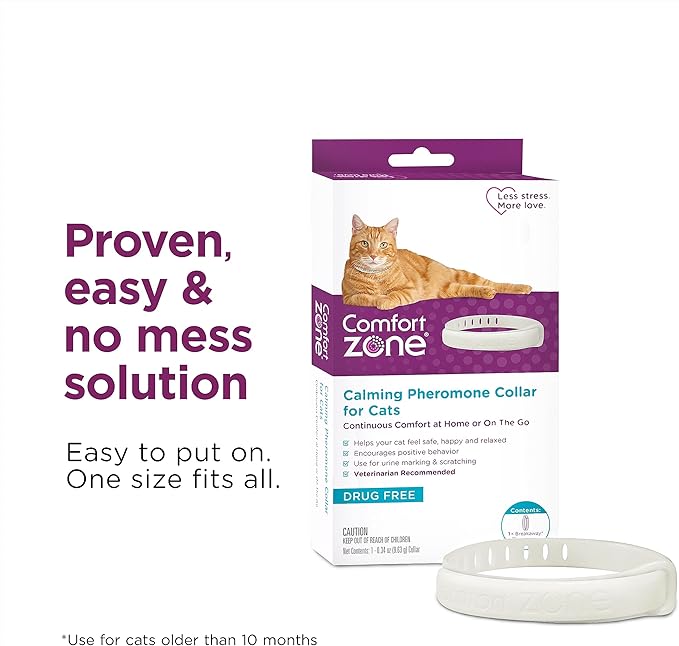 Comfort Zone Cat Calming Collar Value Pack: 4 30-Day Calming Collars for 120 Days of Calm; Cat Pheromones Help Anxiety, Reduce Stress, Urine Marking, Scratching; Indoor or Outdoor Cats; Long-Lasting