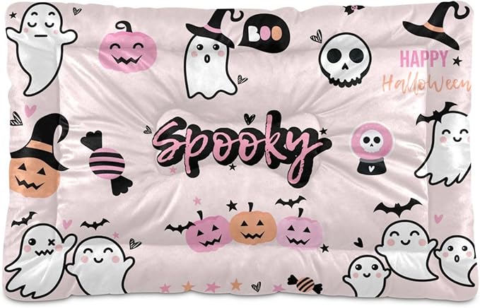Halloween Ghost Pet Bed Cute Dog Bed Mat Absorbing Non Slip Pad Pet Sleeping Mat for Small, Medium, and Large Dogs Puppy Cat 24 in x 18 in