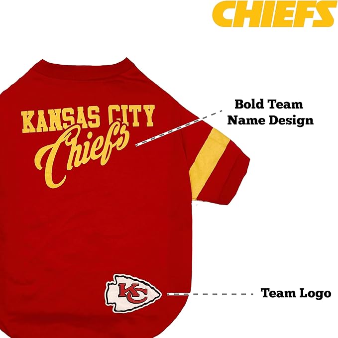 NFL Kansas City Chiefs Dog & Cat T-Shirt, Medium. Football Pet Shirt for NFL Fans. New Stripe Design, Durable & Cute Sports TEE