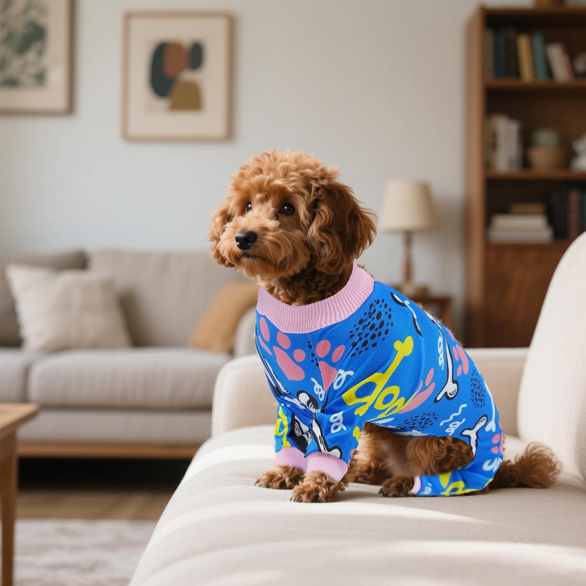 2PCS Dog Pajamas for Small Sized Doggie Pjs Clothes Puppy Onesies Outfits Pet Jammies Boy Girl Male Female Apparel Soft Lightweight Strechy Paw Bone Puppy Print S