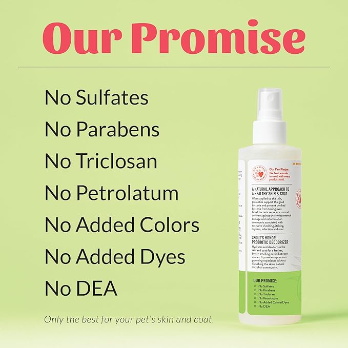 SKOUT'S HONOR Probiotic Pet Deodorizer Spray- Hydrating Daily-Use with Avocado Oil & Omega-3s, Microbiome Friendly Certiified, Paraben & Sulfate-Free, 97% Natural, 8oz, Sunkissed Coconut