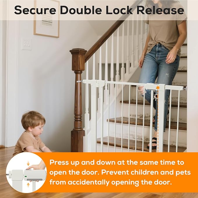 29.5-46" Magnetic Baby Gate for Stairs, Baby Safety Essentials, Auto Close Gate for Doorways, Easy Install Pressure Mounted Dog Gate Indoor, Pet Gates for Dogs, White (2 Pack)