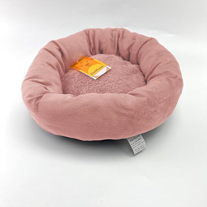 Pet Furniture, Round Pet Donut Dog Beds and Cat Bed Anti Slip, Cute Removable Velvet Cover & Machine Washable for Your Cute Dogs and Cats - Pink