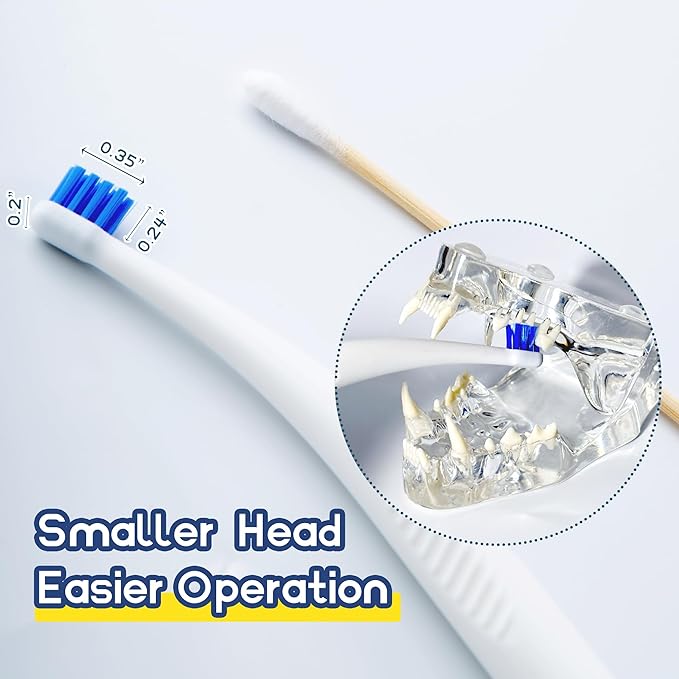 Tiny Dog Toothbrush, Small Breed Cat & Puppy Tooth Brushing Kit, Ultra Soft Mini 15° Curved Head Pet Teeth Brush for Kitten, Doggy Deep Dental Clean, Soft Bristles, 2 PCS - White