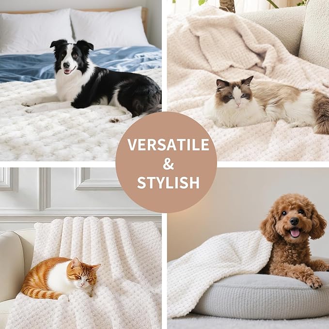 Pet Blanket Warm Soft Dog Blankets Washable Cat Throw Blankets Sofa Bed Couch Furniture Protector Cover for Small Medium Large Dogs Cats, Khaki, 63" x 79"