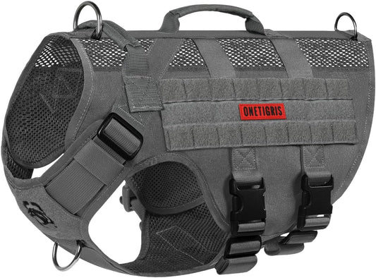OneTigris No Pull Tactical Dog Harness for Large Dogs, Mesh Design Dog Vest Harness Breathable Military Dog Molle Vests with Handles, Service Dogs Vest Harness for Walking Hiking Training