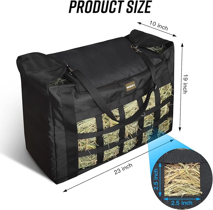 Hay Bag for Horses,Slow Feeder for Horse/Donkey/Goat, Premium 1680D Oxford Cloth,Easy to Fill and Hang with Extra Large Opening（Black）