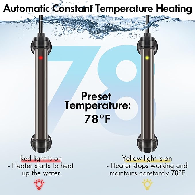 Orlushy 25W Submersible Small Fish Tank Heater with Free Thermometer, Preset Temperature 78℉ Aquarium Heater for 1-5 Gallon Freshwater & Saltwater Tank