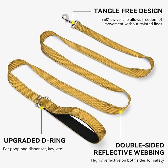 Joytale Dog Leash, 5 FT Double-Sided Reflective, Padded Handle Nylon Heavy Duty Leashes for Small Dogs Walking, Khaki