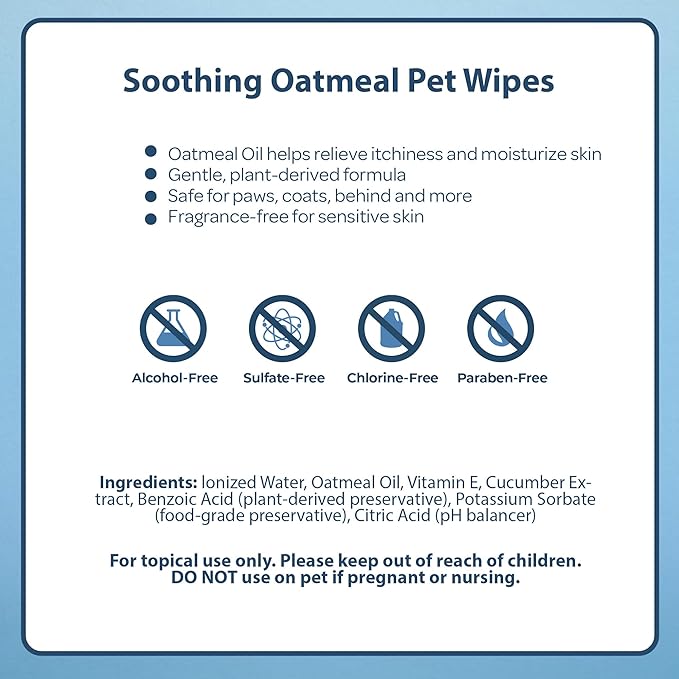 Best Pet Supplies Pet Wipes for Dogs - Dog Wipes Cleaning Deodorizing, or Coats, Ears, Paws - Soothing Oatmeal, 100 Count