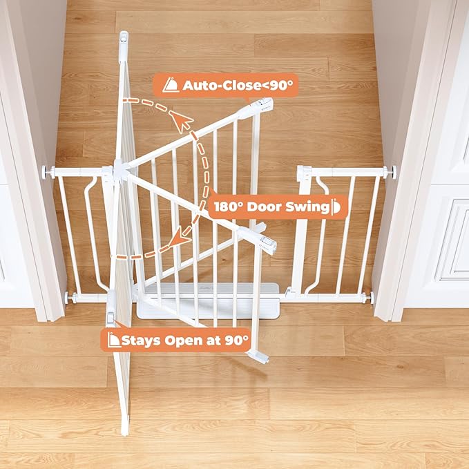29"-45" Baby Gate for Stairs, Auto Close Stroller Friendly Dog Gate Indoor for Doorways, Pressure Mounted Baby Gate, Easy Walk Through Gate for Children & Pets, White