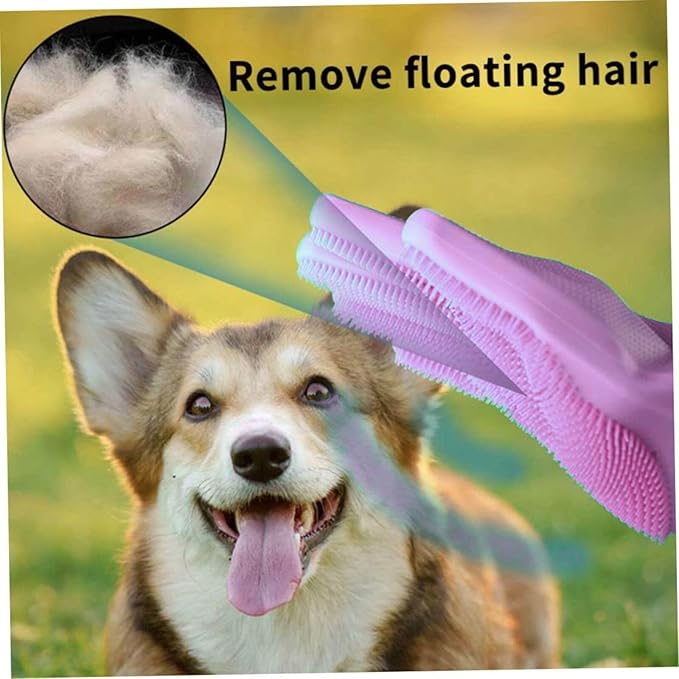 Dog Washing Gloves, Pet Grooming Gloves with Soft Brushes, Bathing and Massaging for Dogs and Cats, Silicone Heat Resistant Cleaning Gloves with High-Density Teeth (Purple)