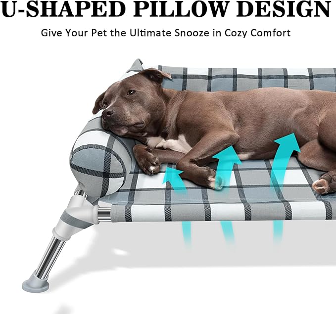 Elevated Raised Dog Bed Cot - Cooling Raised Dog Beds with Bolster Portable Washable Pet Cot Bed with Metal Frame Dogs Hammock Bed for Indoor & Outdoor
