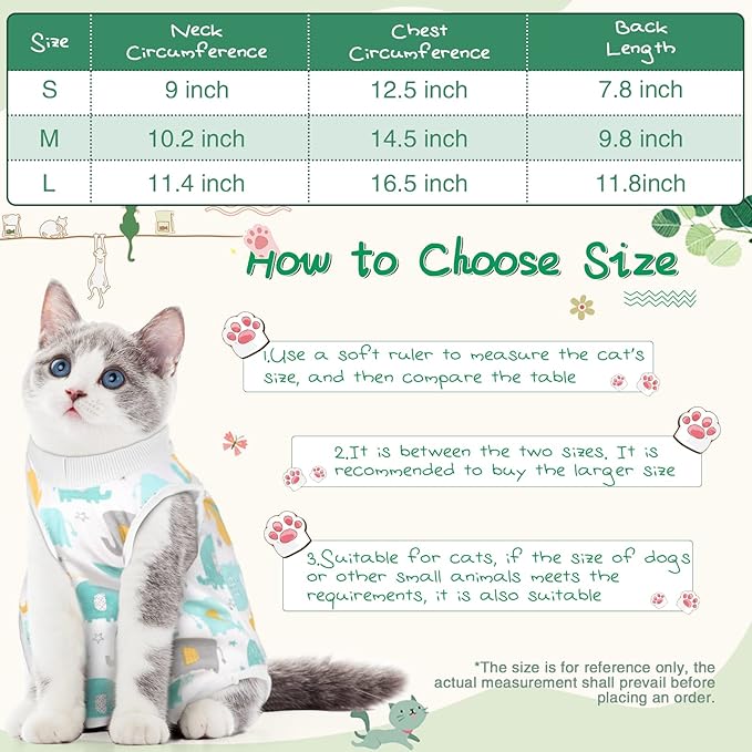 Nuanchu 3 Pieces Cat Recovery Suit Kitten Recovery Suit E-Collar Alternative for Cats and Dogs Abdominal Skin Anti Licking Pajama Clothes Sets(Cute Pattern,Medium)