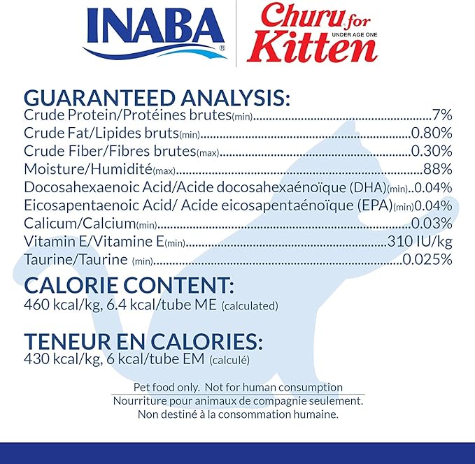 INABA Churu for Kittens, Creamy, Purée Lickable Cat Treats with DHA, EPA, Vitamin E & Taurine, 0.5 Ounces Each, 48 Tubes (4 per Pack), Tuna and Chicken Variety