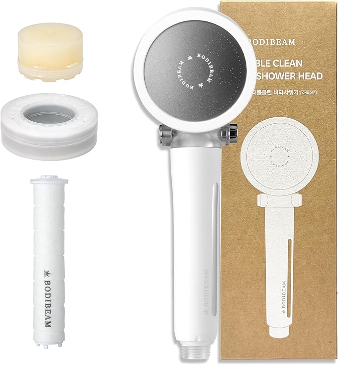 Filtered Handheld Shower Head with Vitamin C & Sediment Filter, High Pressure Water Flow, Water Saving, Reduces Chlorine for Dry Skin & Hair, On/Off Switch, Made in Korea, Spa-Like Shower- Pure White