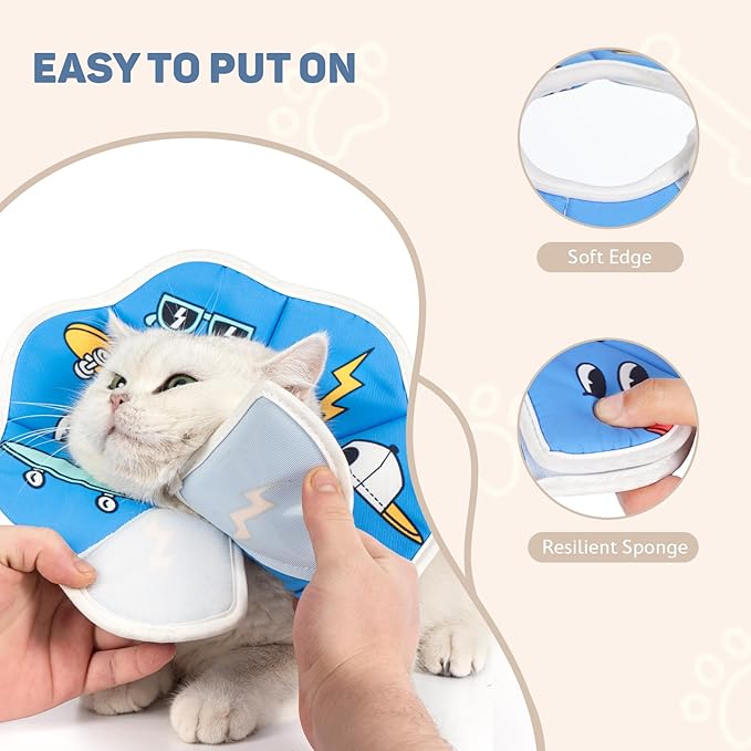 Avont Soft Cat Recovery Cone Collar, Adjustable Lightweight Kitten E-Collar for Small Dogs, Comfortable Neck Donut Stop Licking Scratching After Surgery -Skate(M)