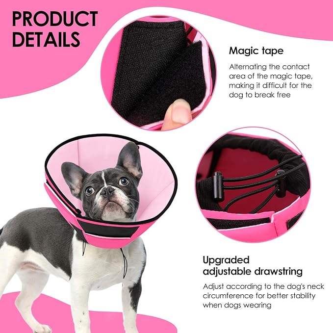 Dog Recovery Collar Cone for Medium Dogs, Adjustable Dog Cone Alternative After Surgery for Dogs to Stop Licking, Breathable Soft Cone for Medium Large Dogs, Pink M