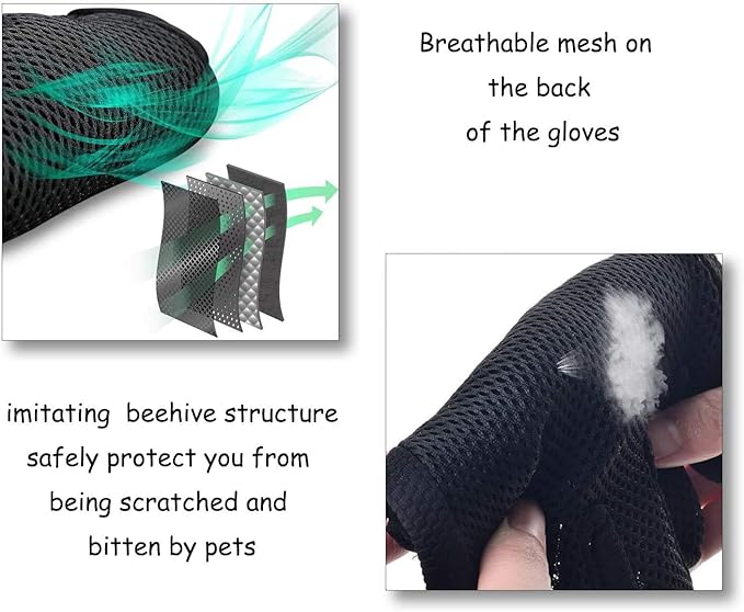 Gentle Deshedding Pet Grooming Mitt - Efficient Hair Remover Brush for Dogs, Cats, Horses with Long & Short Fur (1 Pair)