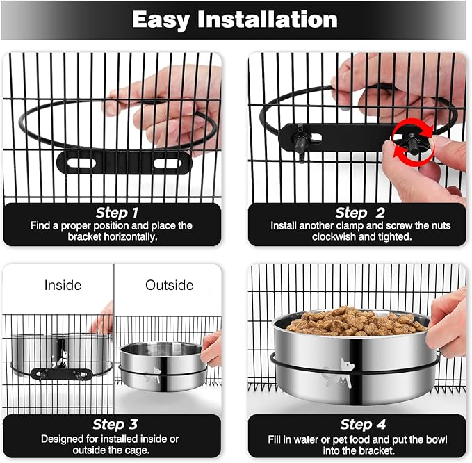 Dog Crate Water Bowl No Spill, Dog Crate Bowls Hanging 2 Pack, Kennel Water Bowl Mountable, Stainless Steel Coop Cup, Pet Cage Accessories, Food Dish Feeder for Cat Puppy Rabbit Bunny Bird Ferret