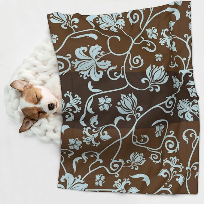 Vintage Floral Blanket for Dog Cat - Retro Light Blue Flower Throw Blanket 40x30 Pet Blanket for Couch Sofa Bed