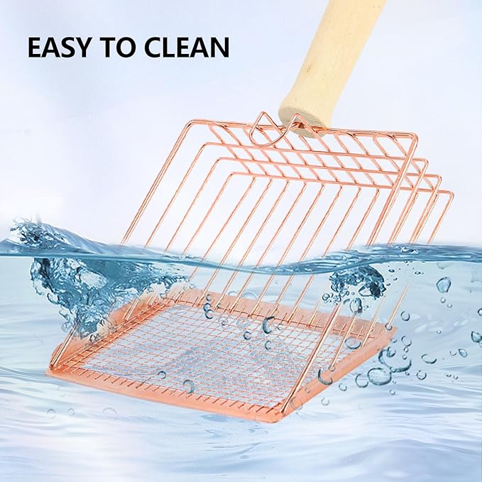 Litter Scooper, Metal Litter Scoop, Pooper Scooper with Wooden Handle, Cat Litter Scoop, Metal Scooper & Speed Sifter Deep Shovel Scoop Filter,Kitten Pooper Lifter for Litter Box