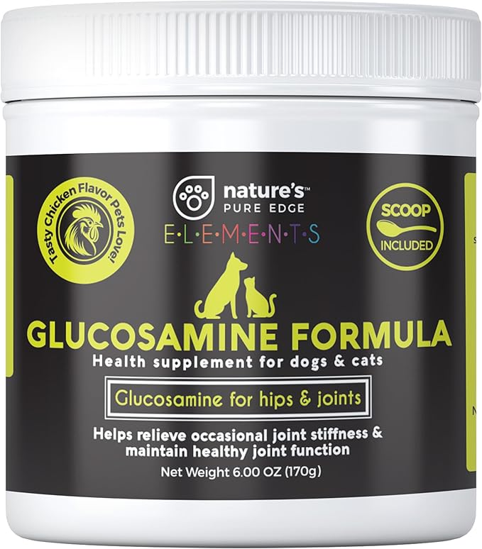 Nature's Pure Edge Original Extra Strength Glucosamine Dog and Cat Supplement Flavored with Real Chicken. Treats Painful and Damaged Joints. 170 gram Jar.