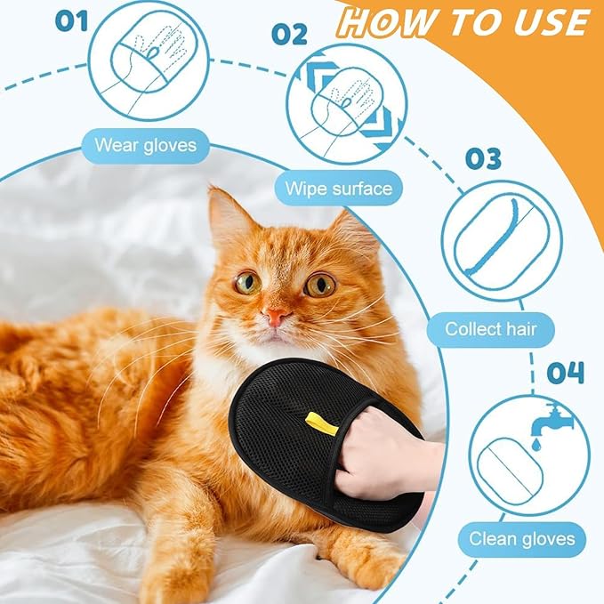 Static Pet Hair Removal Glove for Cats & Dogs, Efficient Grooming Gloves for Pet Hair, Cat Grooming Gloves for Hair Removal