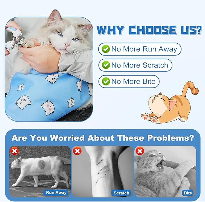 Supet Cat Wrap for Cutting Nails, 2025 Self-Adherent Cat Grooming Wrap, Anti-Escape Calming Cat Swaddle Wrap for Medicine, Nail Clipping, Teeth Brushing, Ear Cleaning