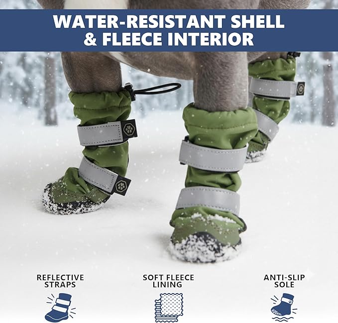 Spark Paws Dog Shoes, Waterproof Dog Boots for Medium to Large Dogs, Non Slip, Breathable Dog Booties and Paw Protectors - 4PCS Doggie Hiking Boots with Reflective Straps - Green, Size 1