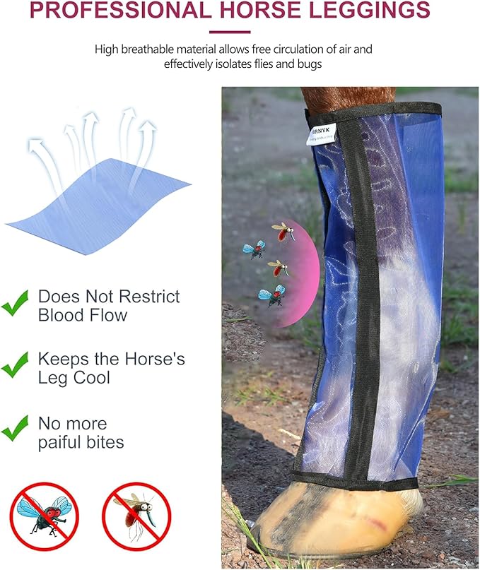 Mesh Horse Fly Boots Set of 4, Non-Slip Horse Leggings, Loose Fitting Fly Boots for Horses, Breathable Adjustable Leg Wraps, Reduce Stomping & Stay Up, Not Sag, No Rub