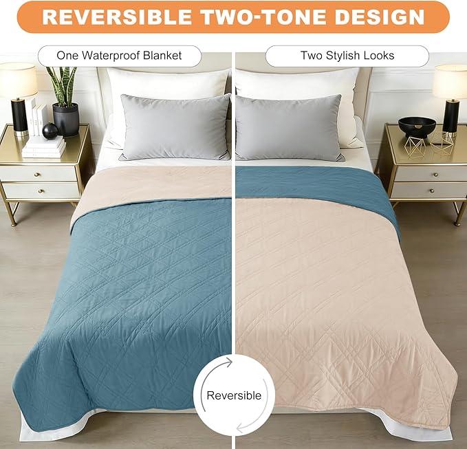100% Waterproof Dog Couch Protector, Triple-Layer Waterproof Dog Bed Cover Pet Blanket Reversible 2-Tone Sofa Shield, Non-Slip Furniture Guard for Pets(42×50 Inch, Gray Blue+Apricot)