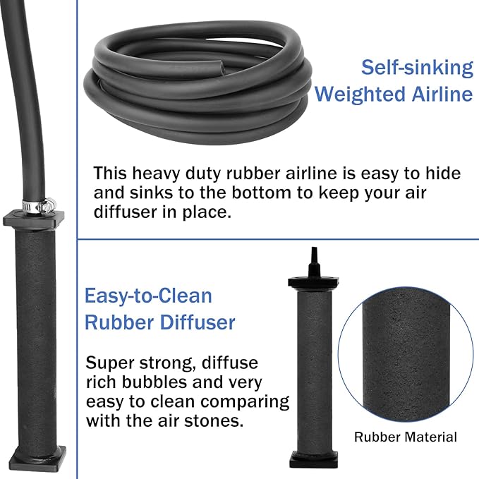 AquaMiracle All-in-One Koi Pond Aerator for Outdoor Ponds, Pond Air Pump Pond Aeration System with Self-Sinking Airline Flow Control Rubber Air Diffuser