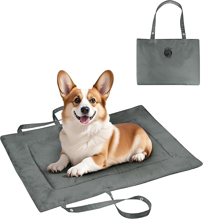 Kritter Planet Waterproof Foldable Dog Bed Pad for Camping & Travel, Portable Roll-Up Dog Bed Car Seat Pet Cushion Mat with Handles for Small & Medium Dogs, Indoor & Outdoor Use