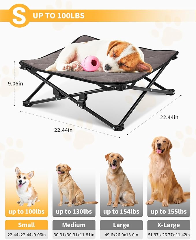 KingCamp Elevated Dog Bed for Small Dogs, Outdoor Raised Cooling Pet Cot Bed with Washable Breathable Mesh & No-Slip Feet Perfect for Camping, Backyard, Indoor Use (S, Black)