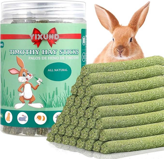 Timothy Hay Sticks Treats for Rabbits & Other Small Pets - 40pcs Natural Handmade Chew Toys