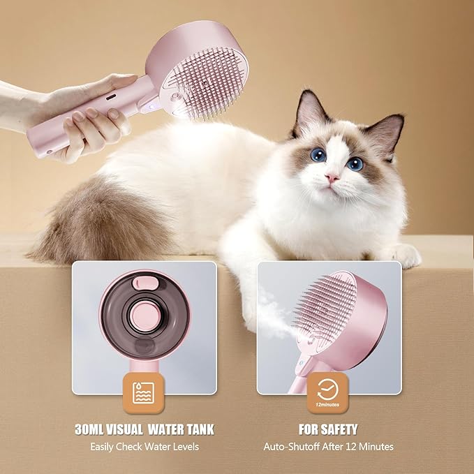 Cloud Care Cat Brush for Indoor Cat Steam Brush for Shedding Spritz Defur Comb for Cats Dogs Steam Brushes for Long Short Hair Cats Dogs Pet Steam Brushes for Massage Grooming Self-Cleaning