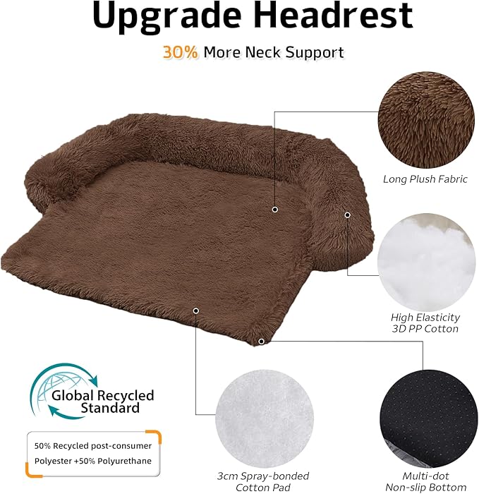 GGIB Calming Dog Bed Fluffy Plush Dog Mat for Furniture Protector with Removable Washable Cover for Large Medium Small Dogs and Cats (Large, Coffee)