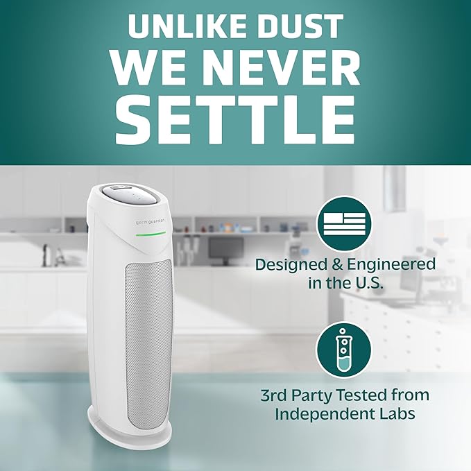 GermGuardian Air Purifier for Home, for Wildfire Smoke, Pets, Pollen, Odor, Mold Spores, Large Rooms Up to 743 Sq. Ft., with HEPA Pure Air Filter, UV-C Light, Air Quality Sensor, 22", AC4880W, White