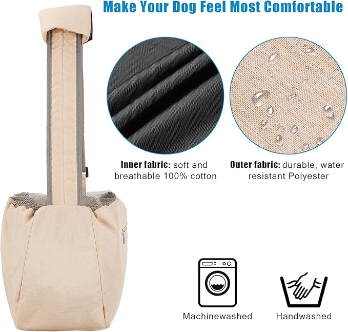 Ownpets Pet Sling Carrier, Fits 15 to 25lbs Extra-Large Dog/Cat Sling Carrier Reversible and Hands-Free Dog Bag with Adjustable Strap and Pocket Shoulder Pad, Beige