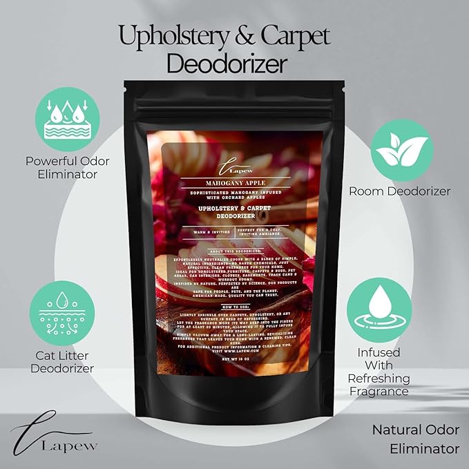 Mahogany Apple Carpet Freshener Powder: Powerful Odor Eliminator for Home, Upholstery Deodorizer, Carpet Deodorizer, Pet Urine, Cat Litter Box - Mahogany Apple Fragrance
