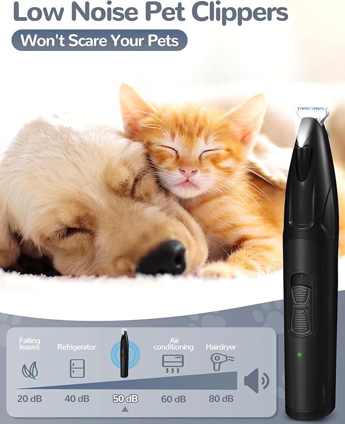 LEYOUFU Dog Clippers for Grooming, 2 Speed Dog Paw Trimmer with LED Light, Rechargeable Low Noise Pet Shaver for Trimming Dogs Cats Hair Around Paws, Eyes, Ears, Face, Rump (Black)