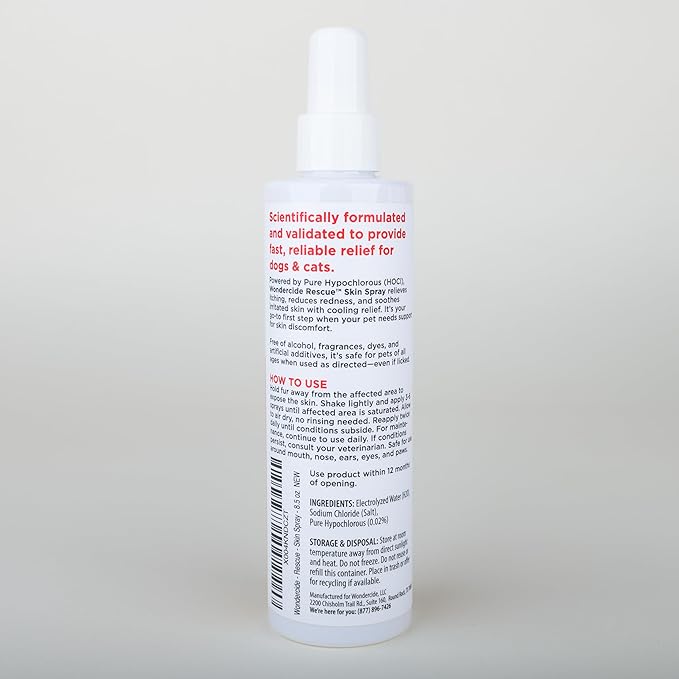 Wondercide Rescue - Skin Spray for Pets - Allergy Care, Rash, Redness, and Itch Relief for Dogs and Cats with Pure Hypochlorous - 8.5 oz