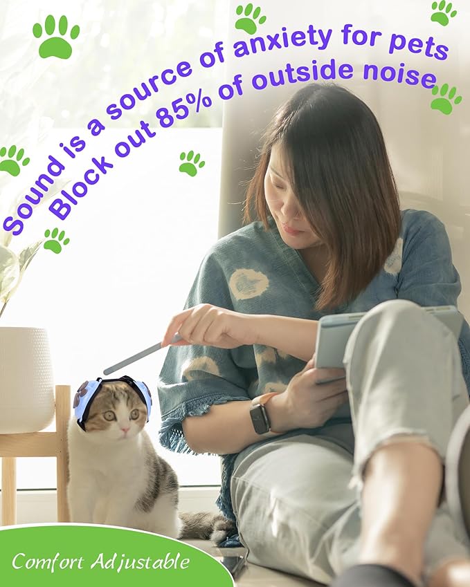 Calming Earmuffs for Cats and Small Dogs - for Anxiety Relief - Noise Canceling for Fireworks, Thunderstorms, Pet Grooming & Force Drying - Dog Ear Muffs Noise Protection (Blue, Medium)