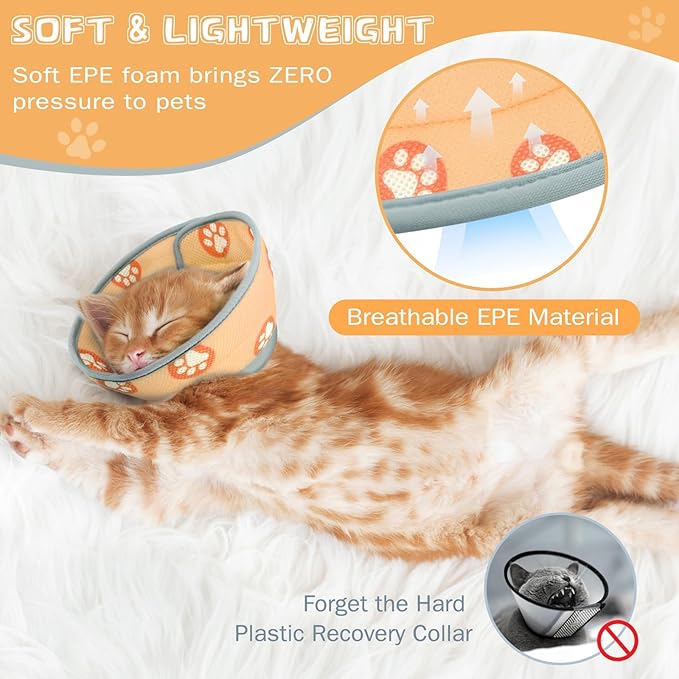 Cat Cone Collar Soft to Stop Licking After Surgery Cat Recovery Collar for Small Large Cats Adjustable Elizabethan Collar